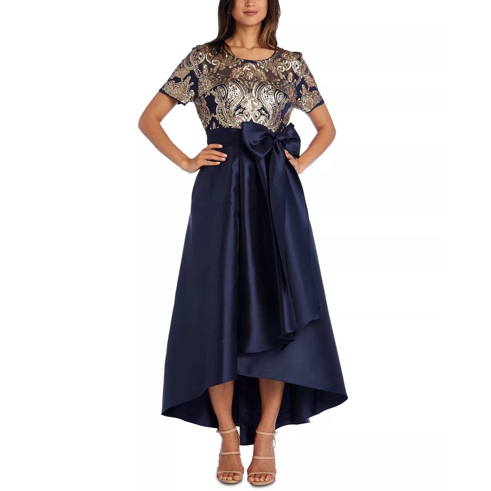 R & M Richards Women's Shimmery Sequined Crewneck High Low Ballgown Size 6 NWT